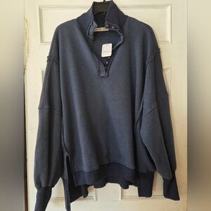 We The Free/Free People Camden Henley Pullover Sweatshirt Blue Heather XS Roomy